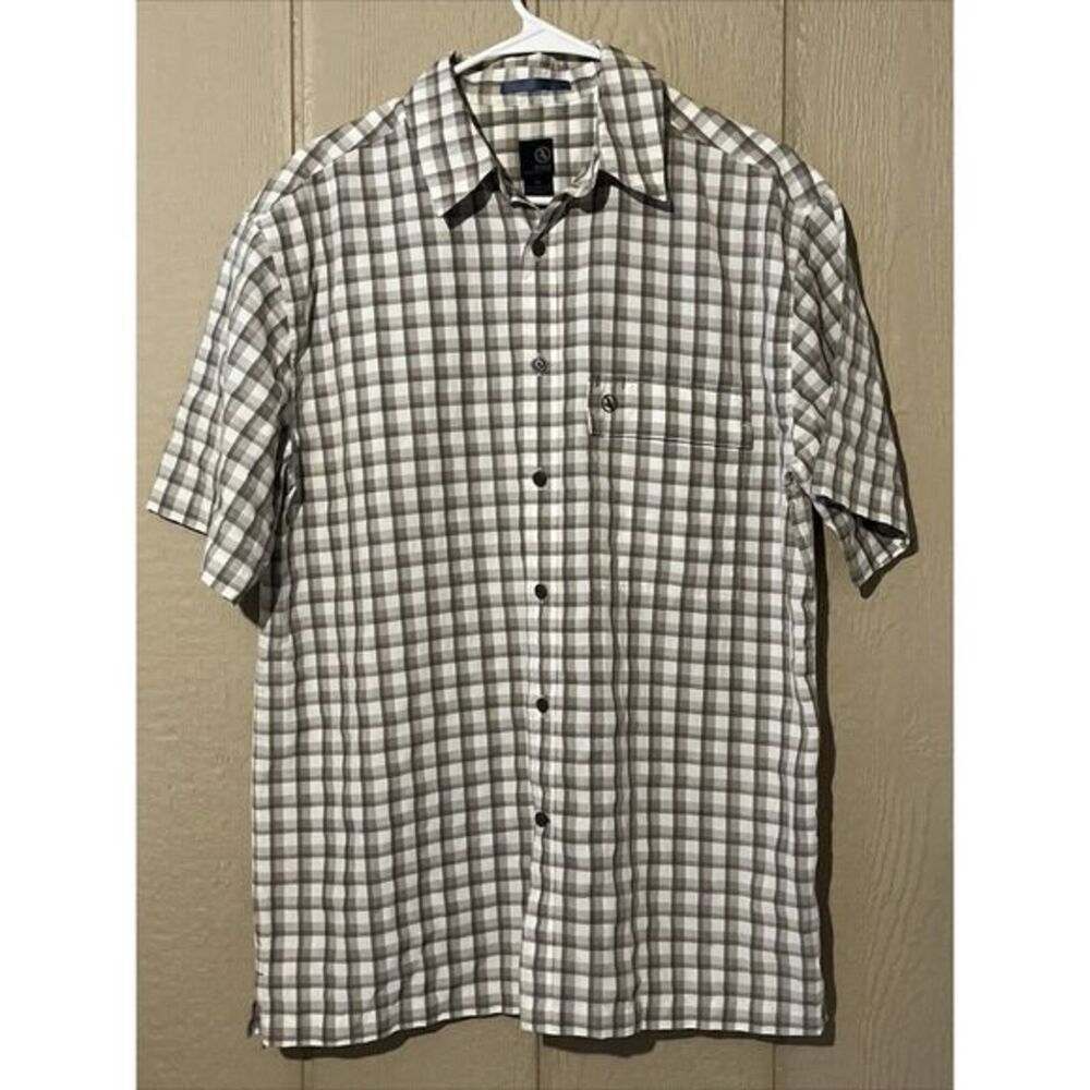 Aigle Actimum Shirt Mens Checkered Short Sleeve Button Up‎ Rayon Blend Men's Med
